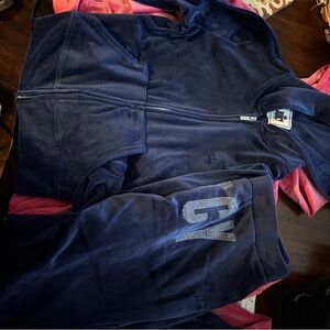 Juicy Couture Navy Blue Velour Track Pants